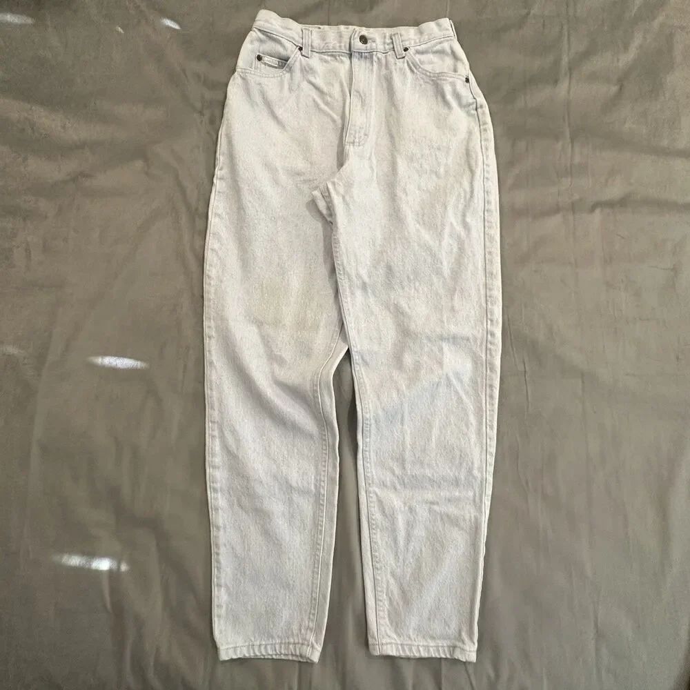 Vintage Lee Jeans Womens 14 Long Light Wash High Rise Tapered Leg Denim USA 90s